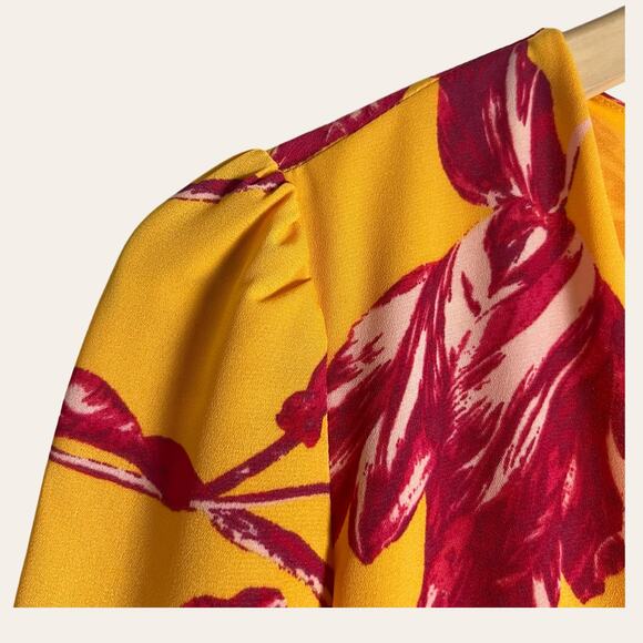 Color Me Courtney Eleanor Floral Print Yellow Wrap Midi Dress Size XS - Picture 5 of 12